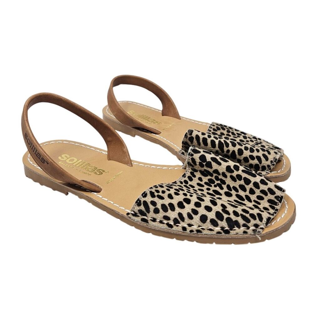 Solillas 40 Sandals Menorcan Leopard Calfhair Flat Sandal Boho Coastal leather